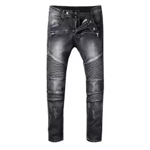 hommes balmain straight biker jeans hiphop pants gris carbone